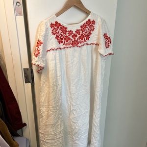 Old Navy White Maxi Dress with Red Floral Embroidery
